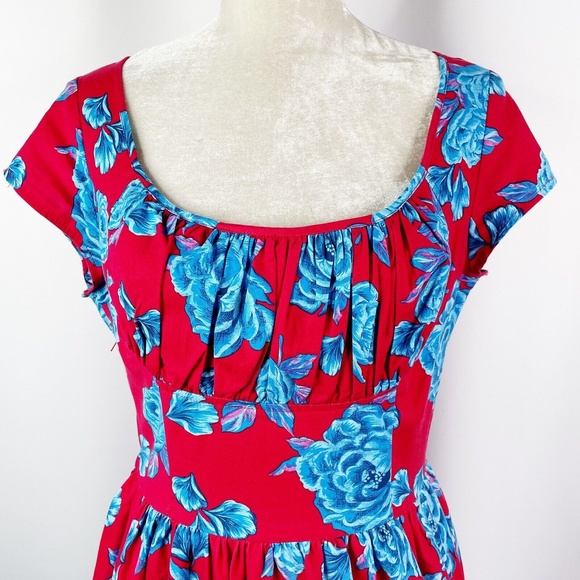 Pinup Couture Evelyn Cocktail Dress Large Red Blue Rose Floral Jacket Shrug 2pc - Picture 5 of 11